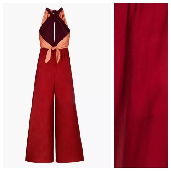 NWT. Zara Limited Edition Raspberry Long Jumpsuit with Tie. Size S. - Picture 7 of 11